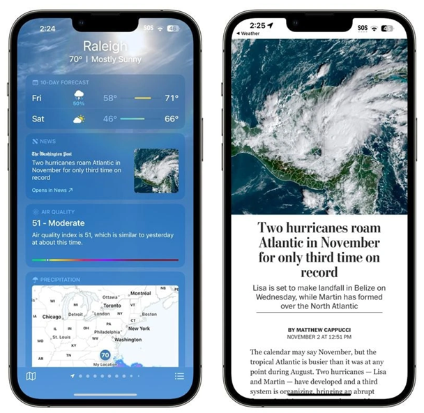 兰溪苹果14维修分享iPhone 14手机如何看天气时顺带看新闻 